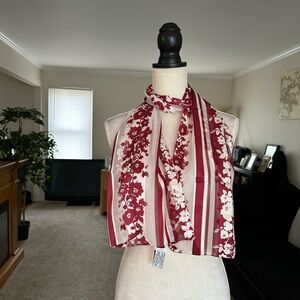 Jacalyn Smith Red Ivory Floral Print Rectangular Scarf